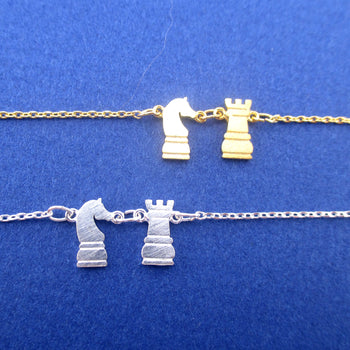 Knight and Rook Chess Piece Checkmate Charm Necklace