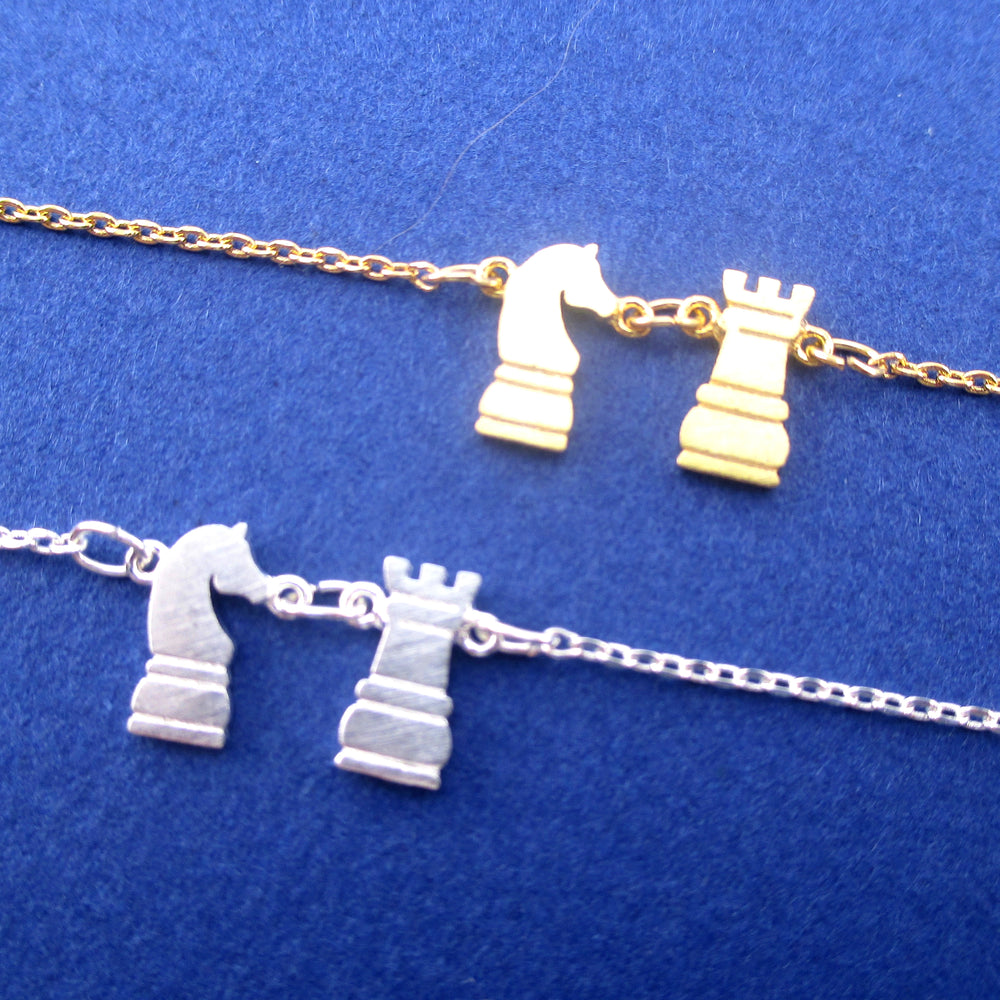 Knight and Rook Chess Piece Checkmate Charm Necklace