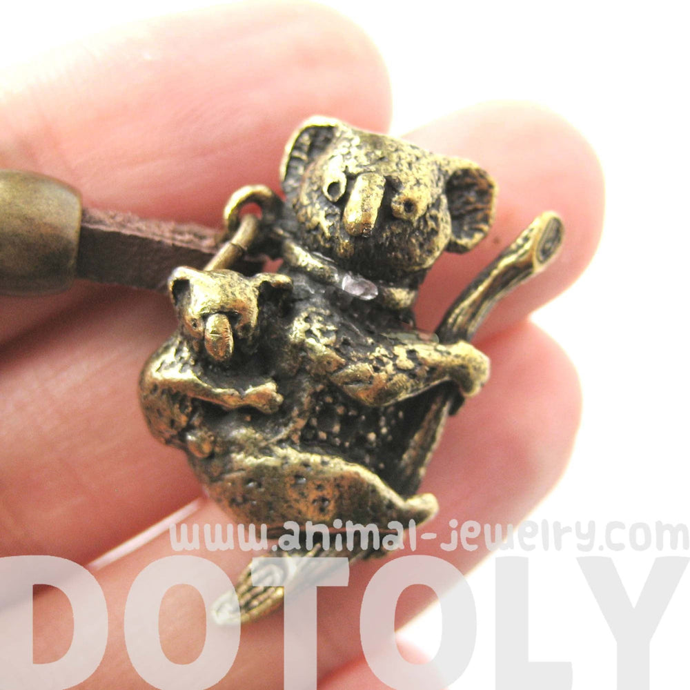 Koala Bear Mother and Baby Animal Pendant Necklace in Brass | DOTOLY