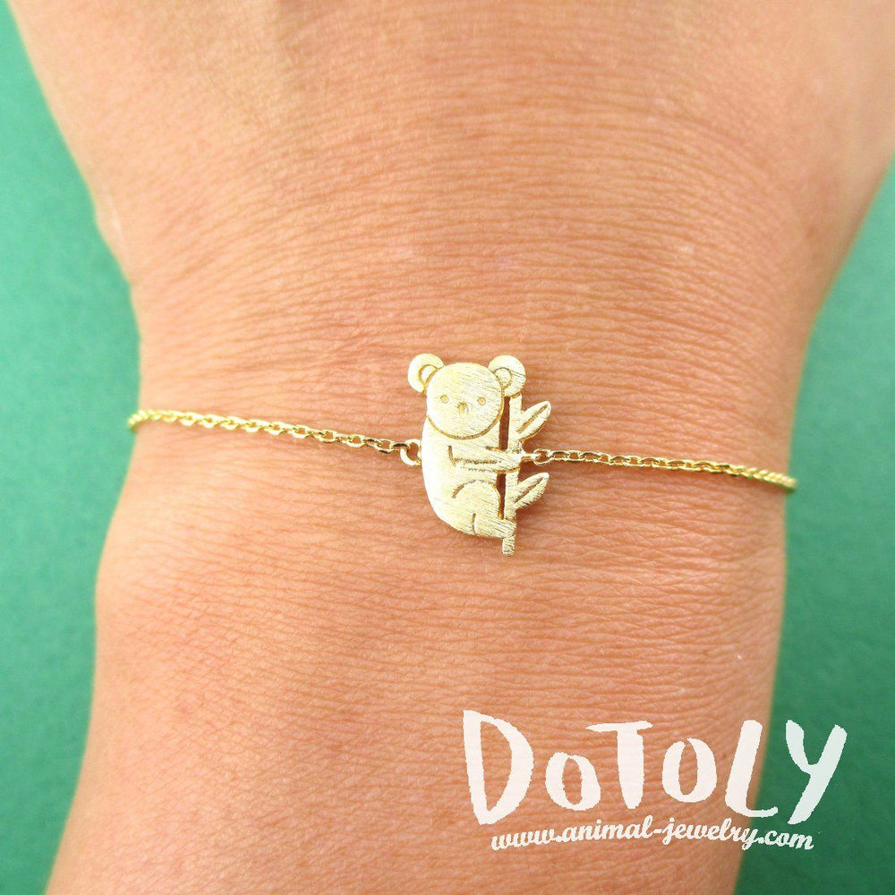 Koala Bear on a Branch Shaped Animal Charm Bracelet in Gold | DOTOLY