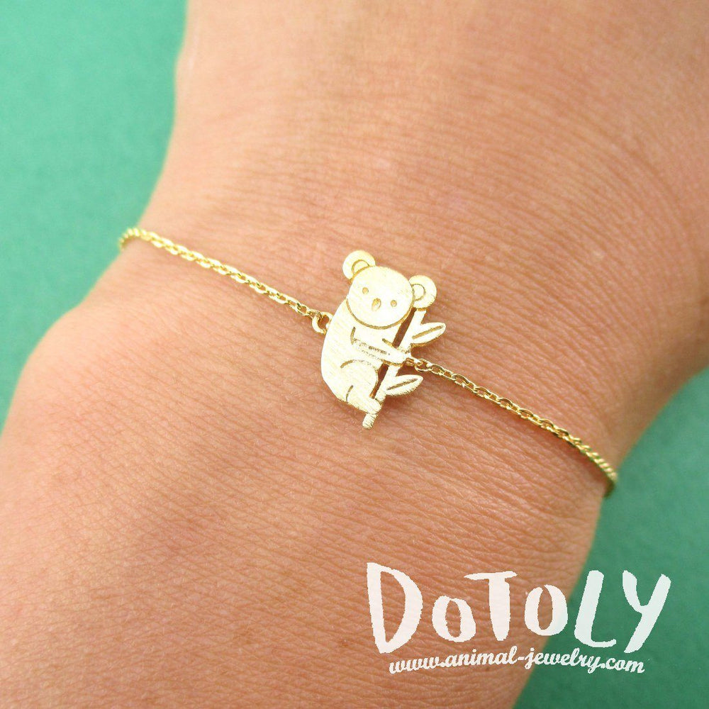 Koala Bear on a Branch Shaped Animal Charm Bracelet in Gold | DOTOLY