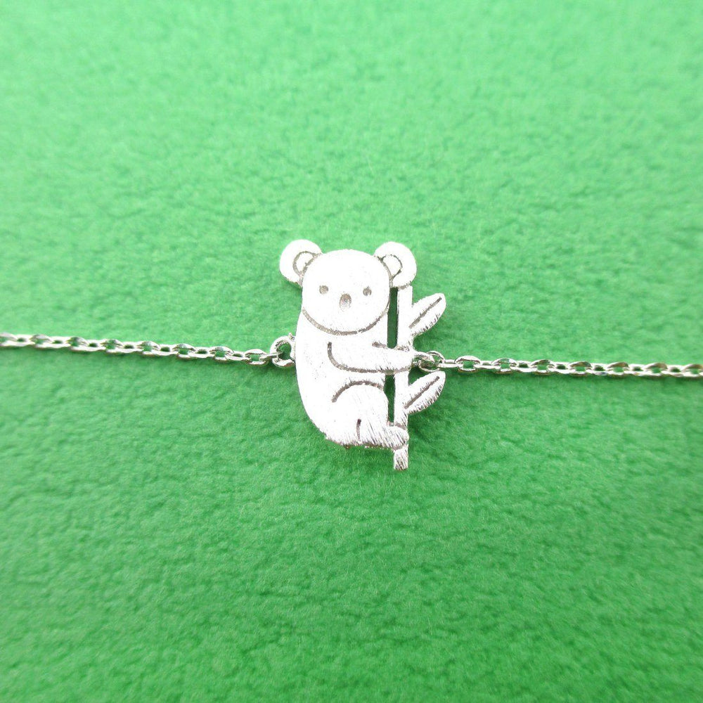 Koala Bear on a Branch Shaped Animal Charm Bracelet in Silver | DOTOLY