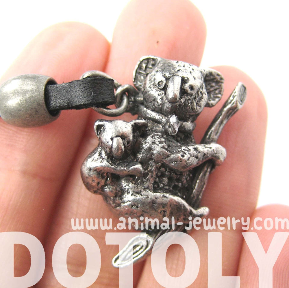 Koala Bear Mother and Baby Animal Pendant Necklace in Silver | DOTOLY