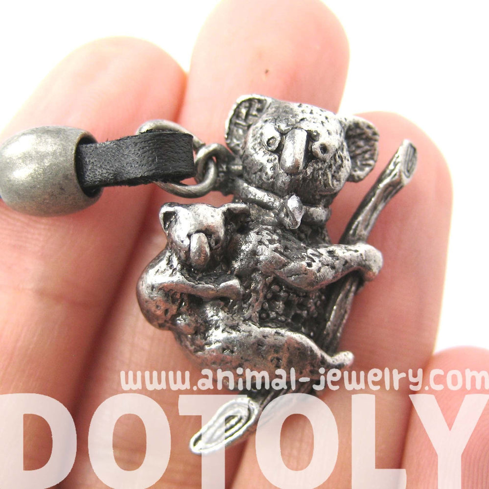 Koala Bear Mother and Baby Animal Pendant Necklace in Silver | DOTOLY
