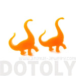 Large Brontosaurus Dinosaur Silhouette Shaped Stud Earrings in Orange