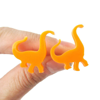 Large Brontosaurus Dinosaur Silhouette Shaped Stud Earrings in Orange