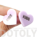 Candy Kiss Sweethearts Heart Shaped Laser Cut Stud Earrings in Purple