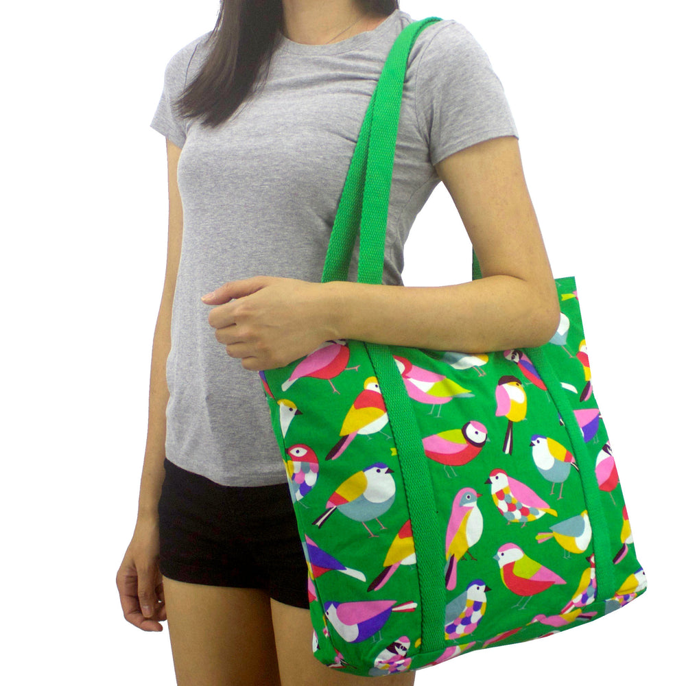 Green Alligator Birds Animal Print Large Utility Zip Closure Market Tote Bag