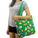 Green Alligator Birds Animal Print Large Utility Zip Closure Market Tote Bag