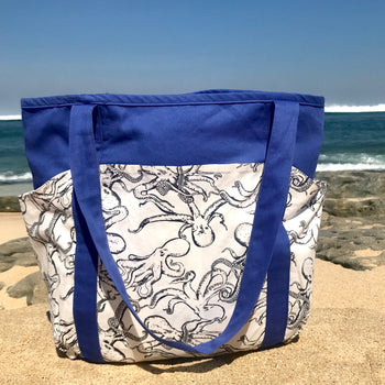 Blue Octopus Kraken All Over Print Large Carry All Shoulder Tote Bag