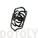Large Classic Floral Rose Dye Cut Shaped Ring in Black | DOTOLY