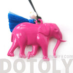 Large Colorful 3D Elephant Animal Pendant Necklace in Dark Pink