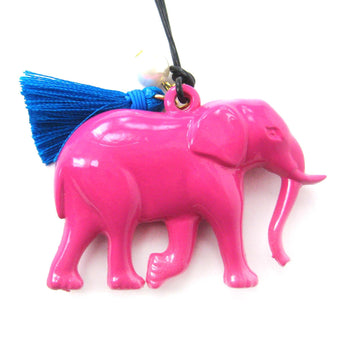 Large Colorful 3D Elephant Animal Pendant Necklace in Dark Pink