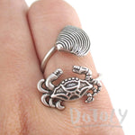 Large Crab and Seashell Adjustable Wire Wrap Ring in Silver | DOTOLY