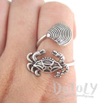 Large Crab and Seashell Adjustable Wire Wrap Ring in Silver | DOTOLY