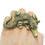 Large Crocodile Alligator Double Finger Statement Ring