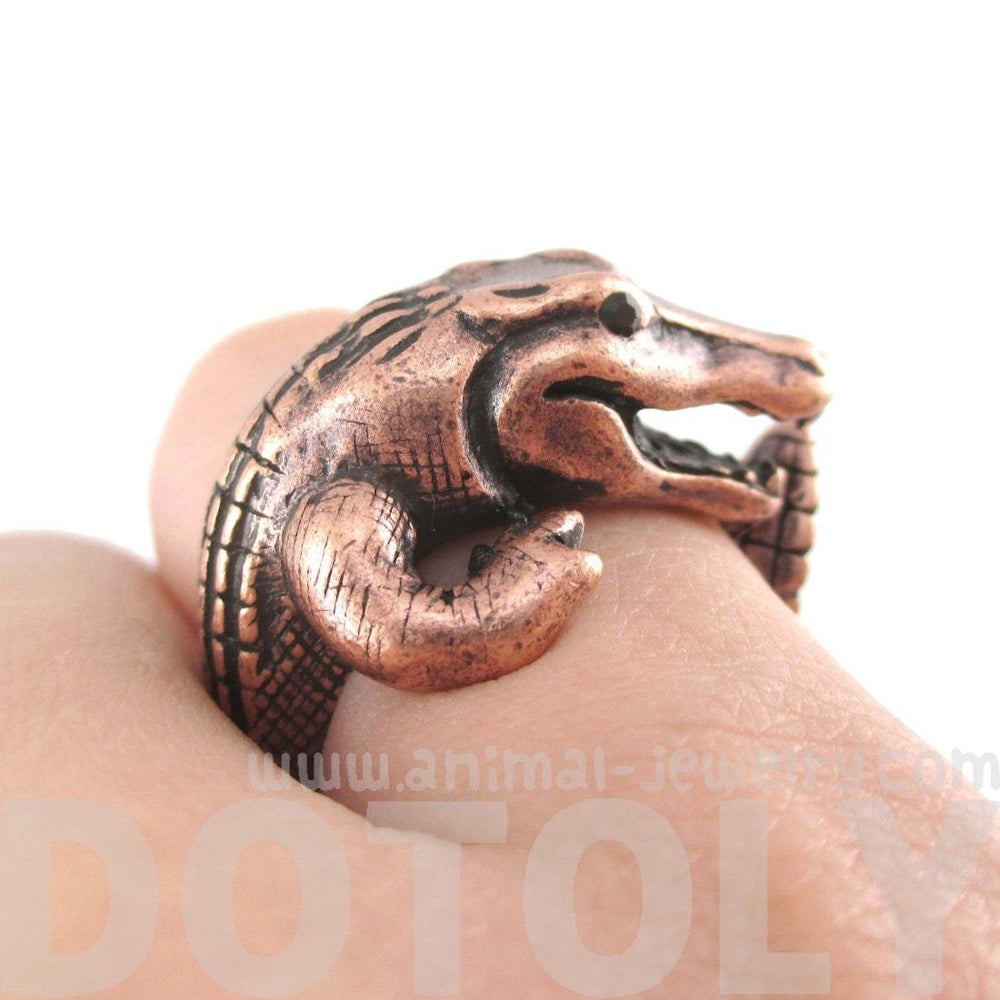 Large Crocodile Alligator Dragon Animal Ring in Copper