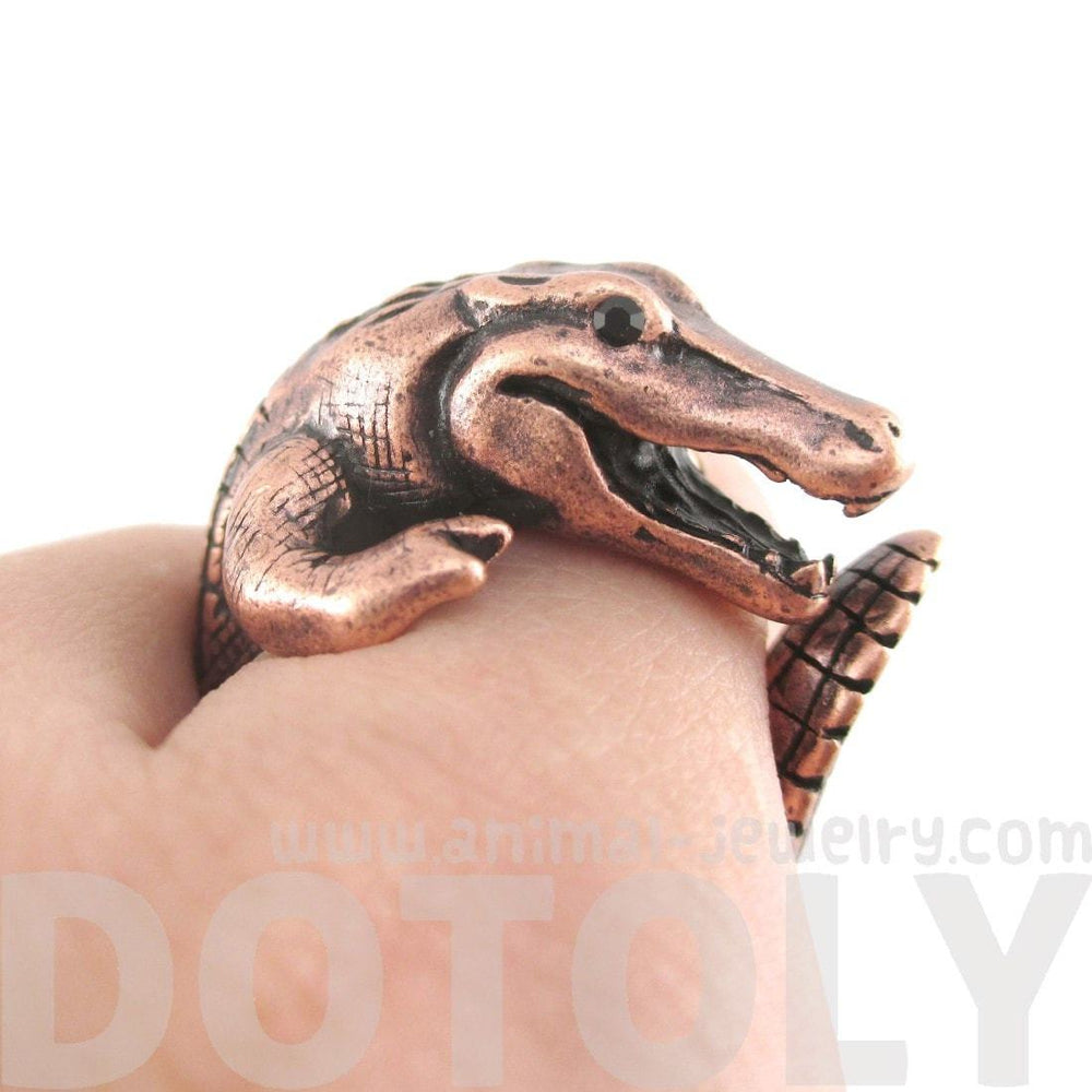 Large Crocodile Alligator Dragon Animal Ring in Copper