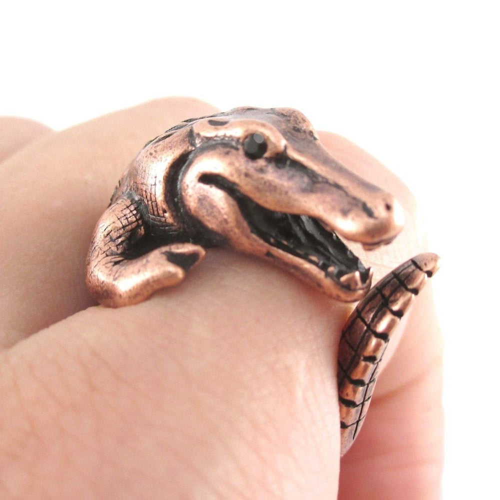 Large Crocodile Alligator Dragon Animal Ring in Copper