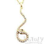 Large Dangling Snake Pendant Necklace in Gold with Rhinestones