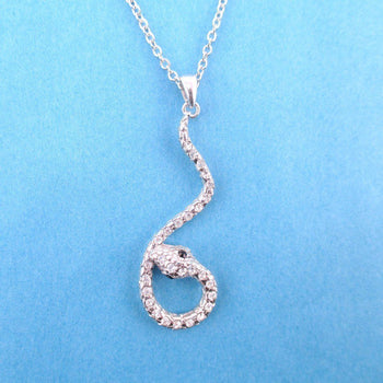 Large Dangling Snake Pendant Necklace in Silver with Rhinestones | DOTOLY