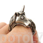 Large Detailed Unicorn Animal Wrap Around Ring in Silver | DOTOLY