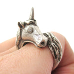 Large Detailed Unicorn Animal Wrap Around Ring in Silver | DOTOLY