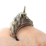 Large Detailed Unicorn Animal Wrap Around Ring in Silver | DOTOLY