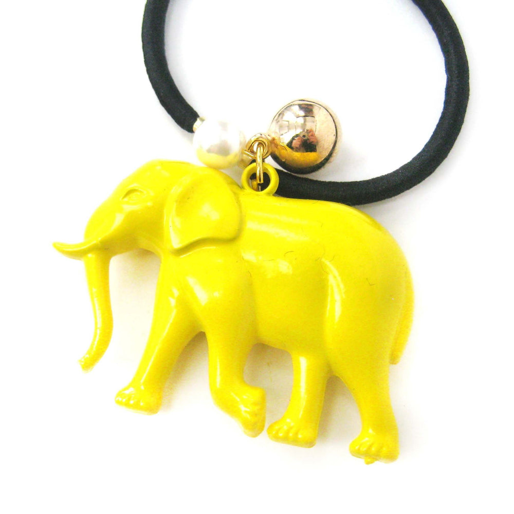 Large Elephant Pendant Hair Tie Pony Tail Holder in Yellow | DOTOLY
