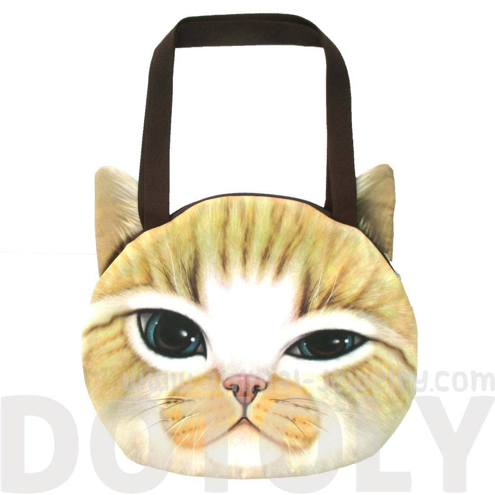 Large Ginger Kitty Cat Face Shaped Digital Print Shopper Tote Shoulder Bag | Gifts for Cat Lovers | DOTOLY