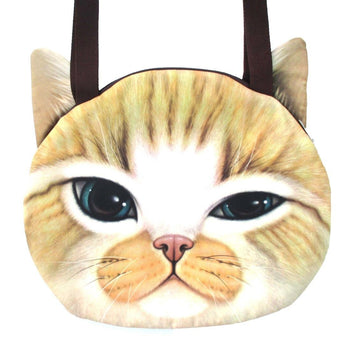 Large Ginger Kitty Cat Face Shaped Digital Print Shopper Tote Shoulder Bag | Gifts for Cat Lovers | DOTOLY