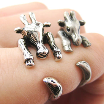 Large Giraffe Animal Wrap Around Ring in Shiny Silver - Sizes 4 to 9 Available | DOTOLY