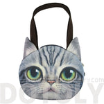 Large Grey Tabby Cat Face Shaped Shopper Tote Shoulder Bag | Gifts for Cat Lovers | DOTOLY