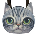 Large Grey Tabby Cat Face Shaped Shopper Tote Shoulder Bag | Gifts for Cat Lovers | DOTOLY