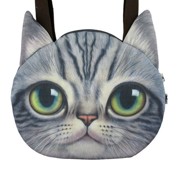 Large Grey Tabby Cat Face Shaped Shopper Tote Shoulder Bag | Gifts for Cat Lovers | DOTOLY