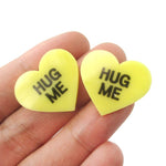 Large Hug Me Candy Heart Sweethearts Shaped Laser Cut Stud Earrings in Yellow | DOTOLY