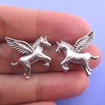 Large Pegasus Unicorn Shaped Stud Earrings in Silver or Gold | DOTOLY