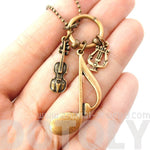 Large Quaver Note Violin and Musical Notes Shaped Charm Necklace in Bronze | DOTOLY