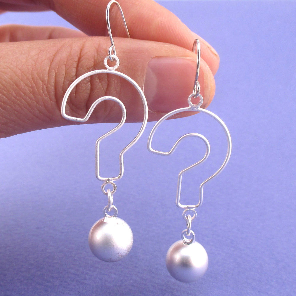 Large Question Mark Outline Shaped Punctuation Dangle Earrings