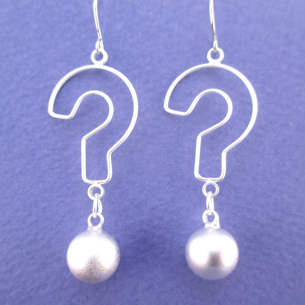 Large Question Mark Outline Shaped Punctuation Dangle Earrings
