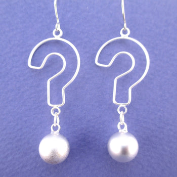 Large Question Mark Outline Shaped Punctuation Dangle Earrings