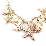 Large Starfish Seashells and Pearls Linked Charm Bracelet | DOTOLY