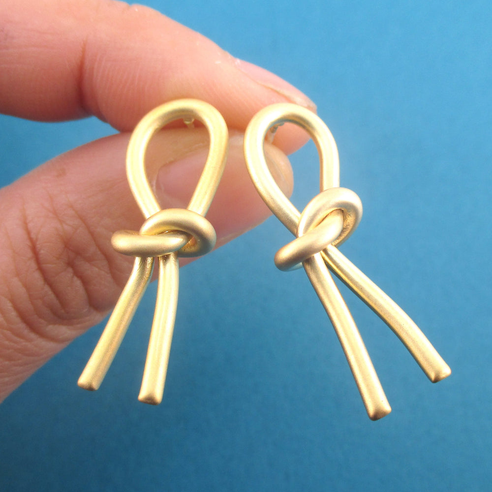 Large Statement Tied Love Forget Me Knot Stud Earrings in Gold or Silver