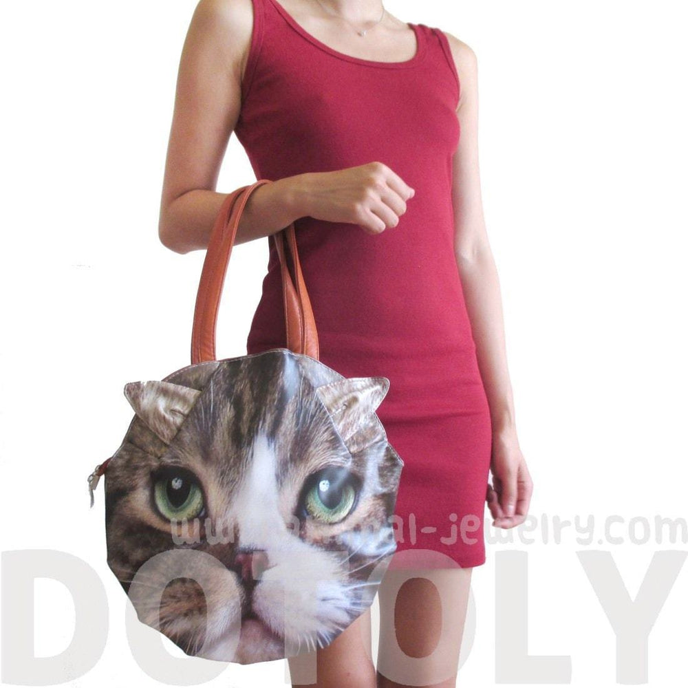 Large Tabby Cat Face Shaped Shoulder Bag | Gifts for Cat Lovers | DOTOLY