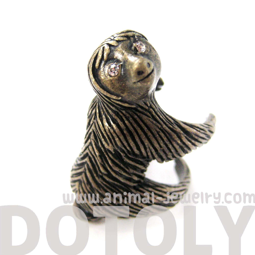 Large Three Toed Sloth Shaped Animal Wrap Ring in Brass | US Sizes 4 to 9 | DOTOLY