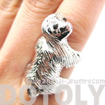 Large Three Toed Sloth Shaped Animal Wrap Ring in Shiny Silver | US Sizes 4 to 9 | DOTOLY