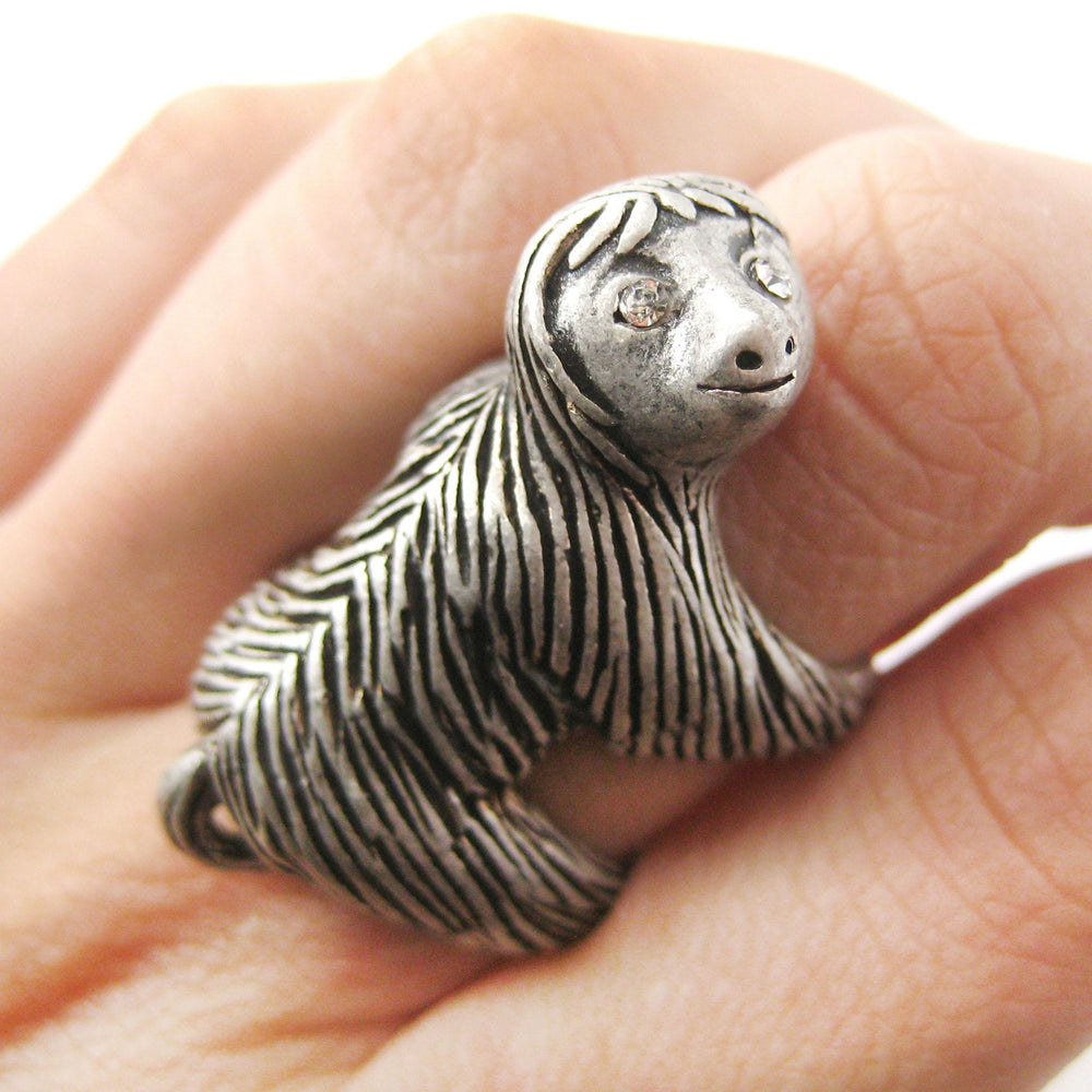 Large Three Toed Sloth Shaped Animal Wrap Ring in Silver | US Sizes 4 to 9 | DOTOLY