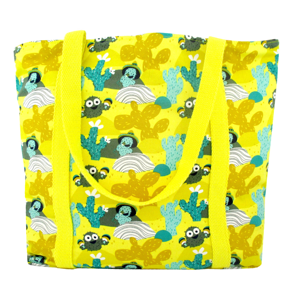 Cactus and Tropical Bird Print Large Utility Zip Closure Market Tote Bag