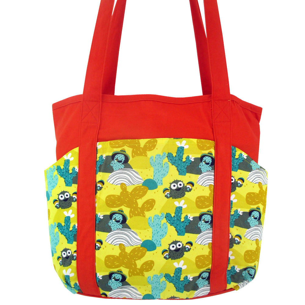 Large Shoulder Tote Diaper Bag with Bright Yellow Desert Cactus Print