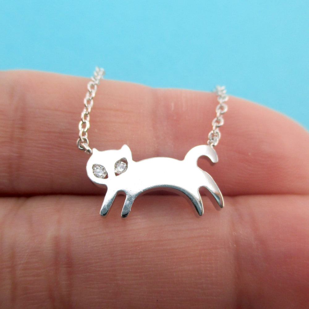 Leaping Kitty Cat Silhouette Shaped Choker Pendant Necklace in